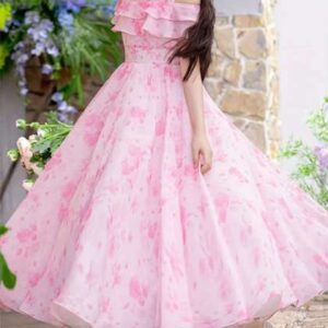 BAESD Girls Floral Printed Ruffled Satin Maxi Dres