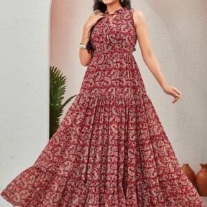 CHANSI Women Ethnic Motifs Print TieUp Neck Layere