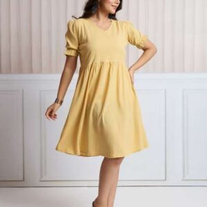 CLOTHING CLOSET Women VNeck Puff Sleeve Fit  Flare