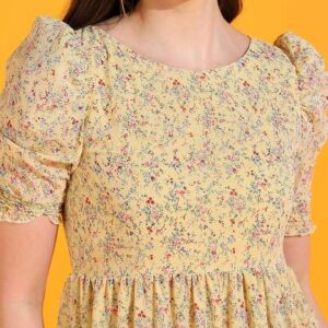 DODO  MOA Floral Printed Puff Sleeves Empire Midi