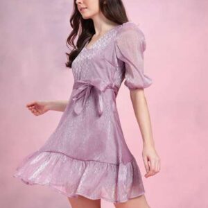 DressBerry Puff Sleeve Belted ALine Dress