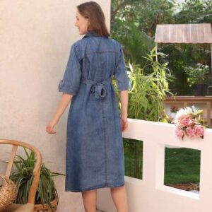 EASY MOM Denim Maternity Fit  Flare Midi Dress