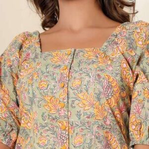 Eco Clothing Women Floral Printed Puff Sleeve Midi
