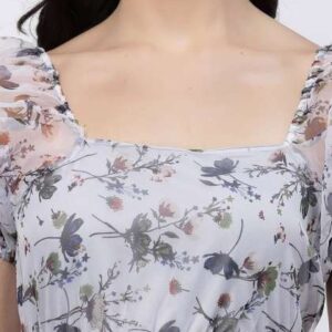 Fabway Clothing Floral Print Puff Sleeve Fit  Flar