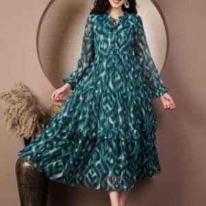 Fbella Print Keyhole Neck Chiffon Maxi Dress