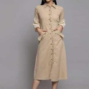 Get Glamr Beige Lace Inserts Shirt Dress