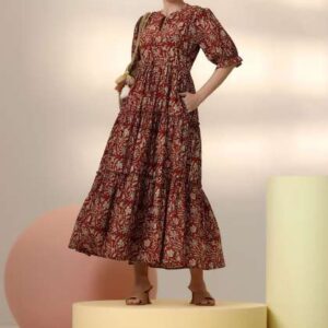 Libas Floral Print Puff Sleeve Layered Fit  Flare