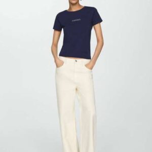 MANGO Women Brand Logo Printed Pure Cotton Tshirt
