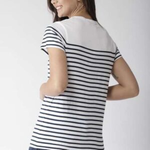 Mast  Harbour Women White  Navy Blue Striped Round