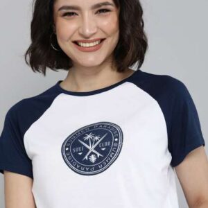 Mast  Harbour Women White  Navy Blue Typography Pr