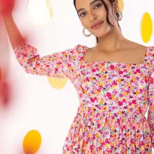 Polago Clothing Polka Dot Print Georgette Maxi Dre