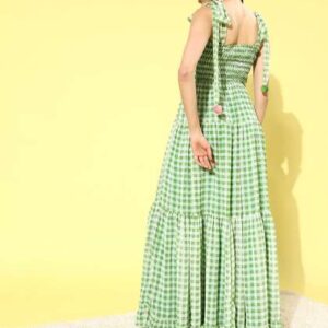 QUIERO Women Gorgeous Green Checked Summer Gingham