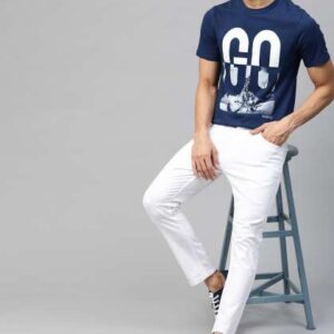 Roadster Men Navy Blue  White Printed Round Neck T