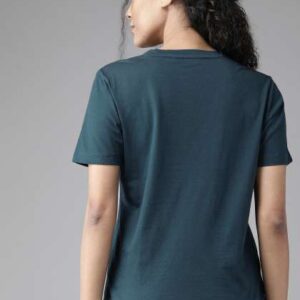 Roadster Women Teal Green  Pink Printed Round Neck