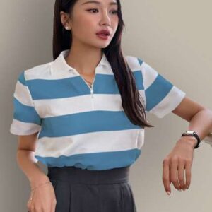 The Dry State Women Striped Polo Collar Tshirt