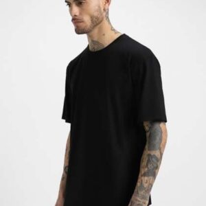 VEIRDO Men Black Solid Round Neck Relaxed Fit Pure