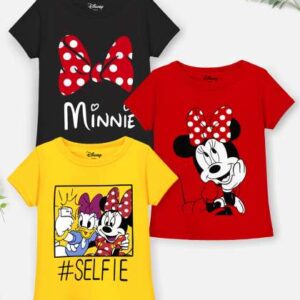 YK Disney Girls Pack of 3 Minnie Mouse Printed Tsh